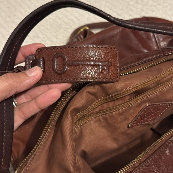 Fossil Cognac Leather Expandable Crossbody Shoulder Bag/Purse - Picture 6 of 10